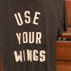 Black distressed V .S  t size m “use your wings”
